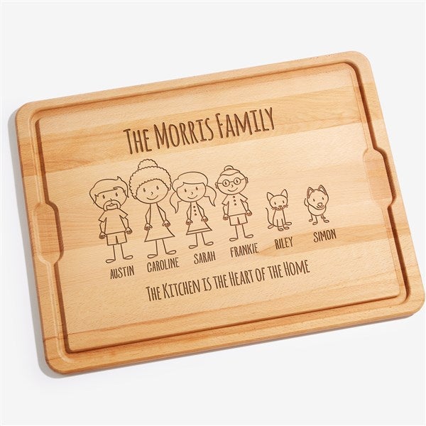 Stick Figure Family Personalized Maple Wood Cutting Boards - 31281