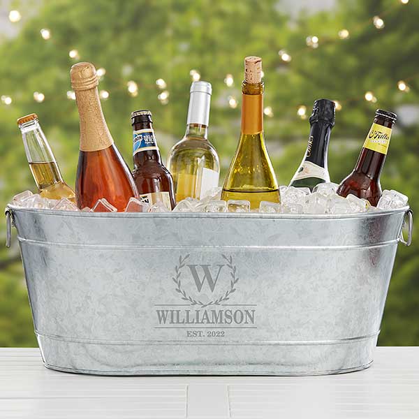 Laurel Wreath Personalized Galvanized Beverage Tub - 31294