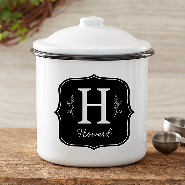 Black & White Buffalo Check Personalized Enamel Utensil Holder