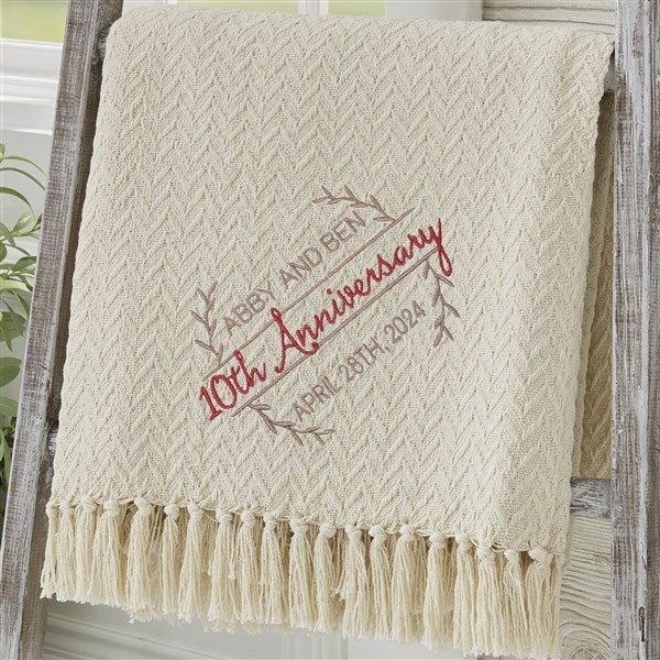 Laurel Wreath Anniversary Embroidered Afghan - 31304