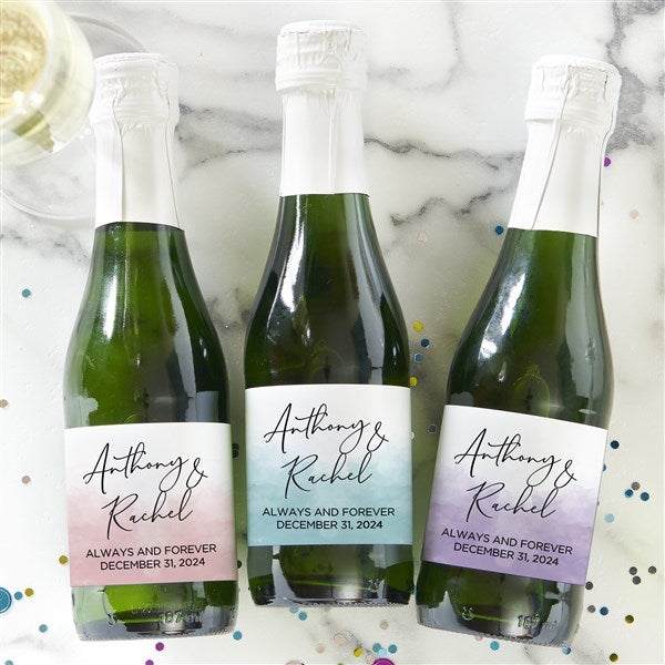 Watercolor Personalized Wedding Mini Champagne Labels - 31332