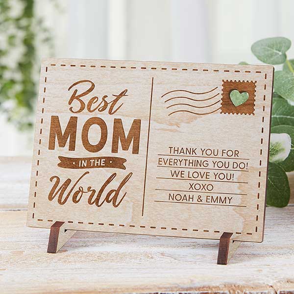 Best Mom In The World Personalized Wood Postcards - 31362