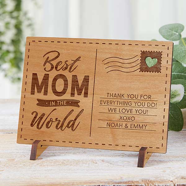 Best Mom In The World Personalized Wood Postcards - 31362