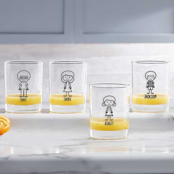 Family Stick Figure Personalized 14 oz Short Drinking Glass