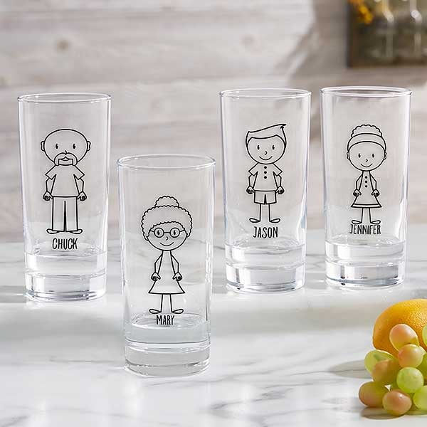 Family Stick Figure Personalized 15 oz Tall Drinking Glass