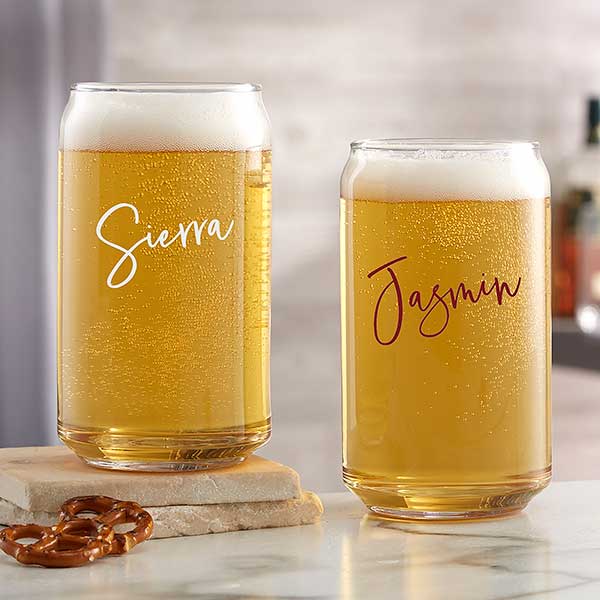 Trendy Script Name Personalized Printed 16oz Beer Can Glass