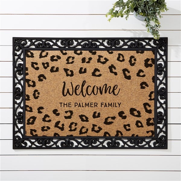 Leopard Print Personalized 18x27 Synthetic Coir Doormat
