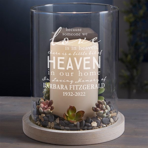 Heaven in Our Home Personalized Memorial Wood Hurricane Candle Holder - 31466