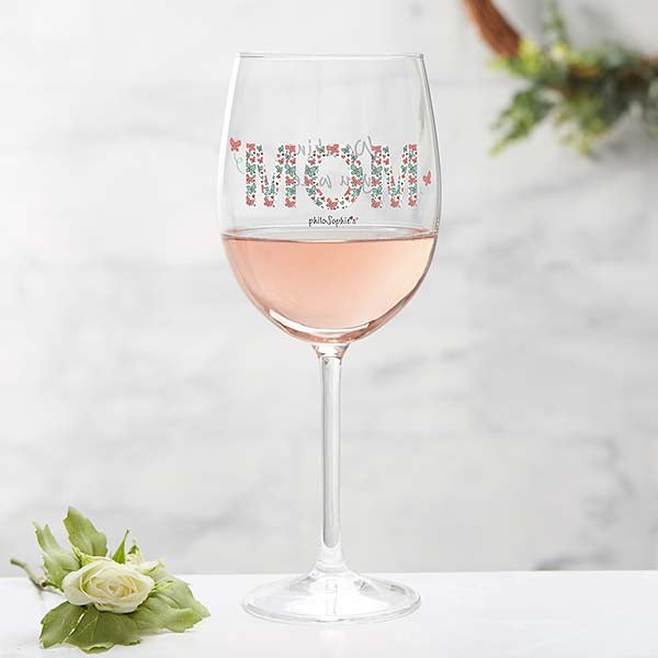 Floral Mom philoSophie's Personalized Wine Glasses - 31471