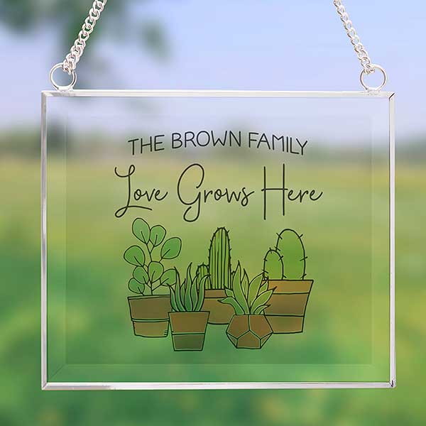 Love Grows Here Cactus Personalized Glass Suncatcher - 31516