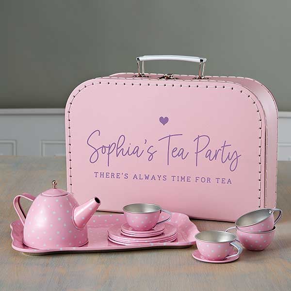 Personalized 15 pc. Pink Polka Dot Tea Set