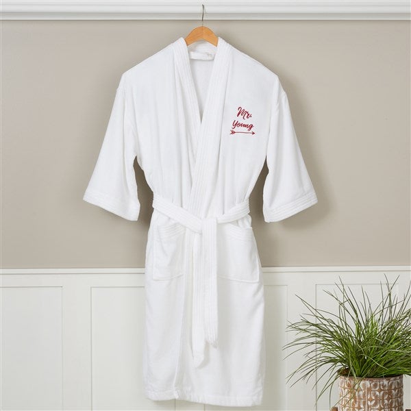 Mr. Embroidered White Velour Robe