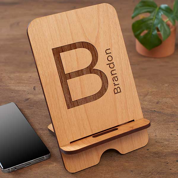 Block Initial Personalized Wooden Phone Stands - 31608