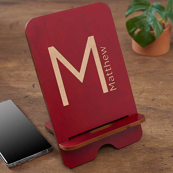 Block Initial Personalized Wooden Phone Stands - 31608
