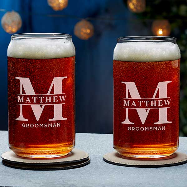 Personalized Beer Can Glasses - Groomsmen Wedding Party - Custom Engraved  and Monogrammed