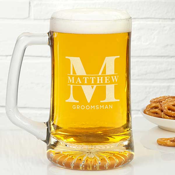Set of 4 / Wedding Engraved Personalized Beer Mugs for Groomsman / Best Man  / Groom - 23oz Glass Beer Mug / Valentine's Day Gift