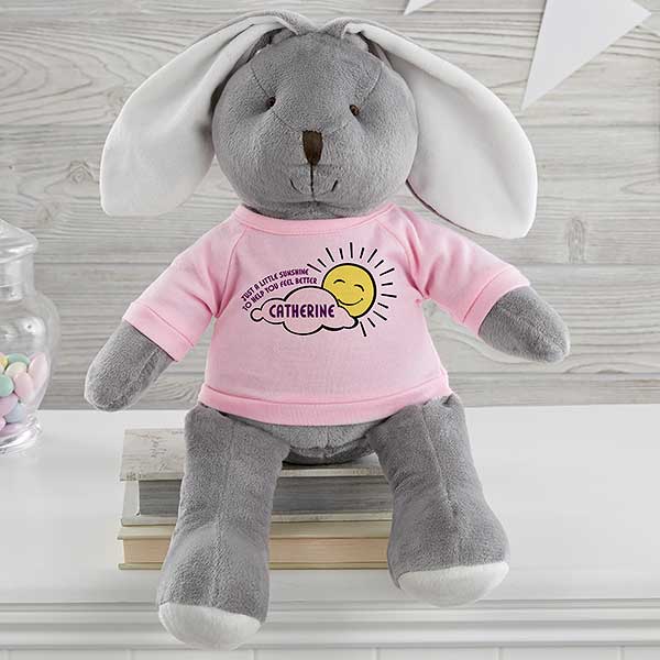 Get Well Personalized White and Grey Plush Bunny  - 31639