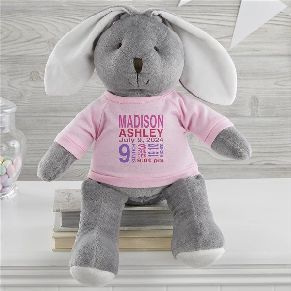 All About Baby Personalized White and Grey Plush Bunny  - 31653
