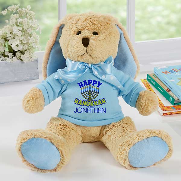 Happy Hanukkah Personalized Plush Bunny Stuffed Animal - 31677