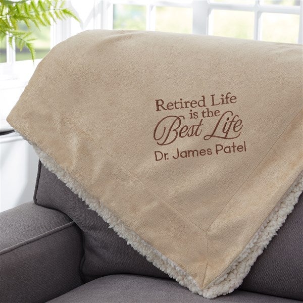 Retired Life Embroidered Sherpa Blanket  - 31752