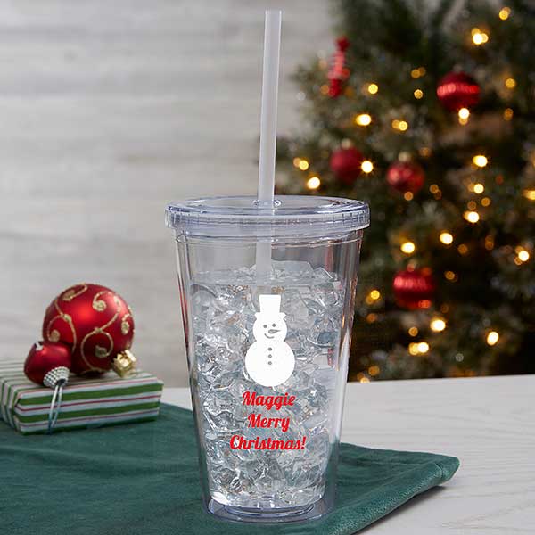 16oz String Lights Double Wall Tumbler W/Straw, W/Christmas Prints