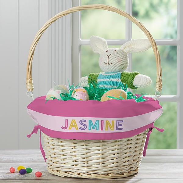 Girl's Colorful Name Personalized Easter Basket With Folding Handle - 31770