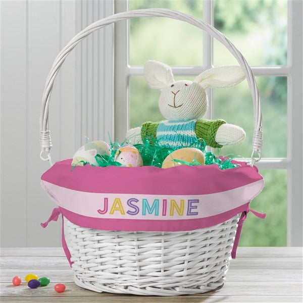 Girl's Colorful Name Personalized Easter Basket With Folding Handle - 31770