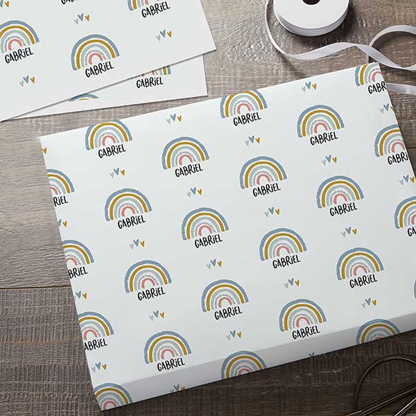 Boho Rainbow Personalized Baby Wrapping Paper Sheets