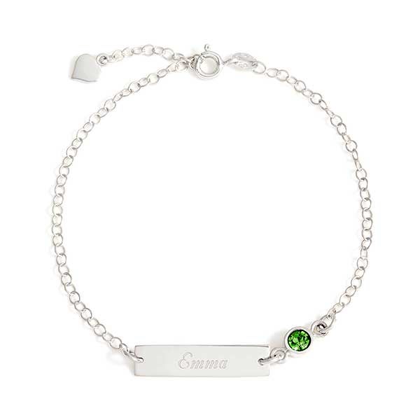 Engraved Bezel Set Birthstone Name Bracelet - Sterling Silver