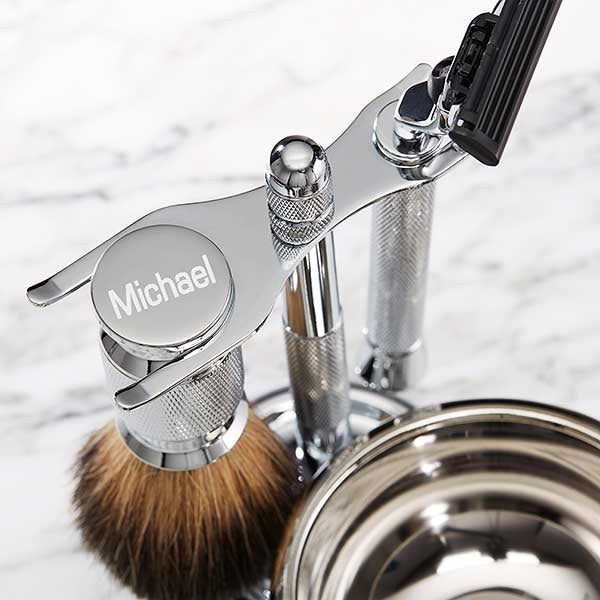 Classic Celebrations Engraved Stainless Steel Shaving Brush Kit