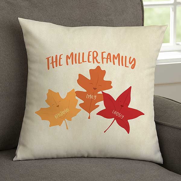 Fall Family Leaf Character Personalized Throw Pillows - 31896