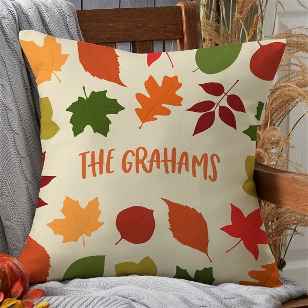 Fall Family Leaf Character Personalized Outdoor Throw Pillow - 31929