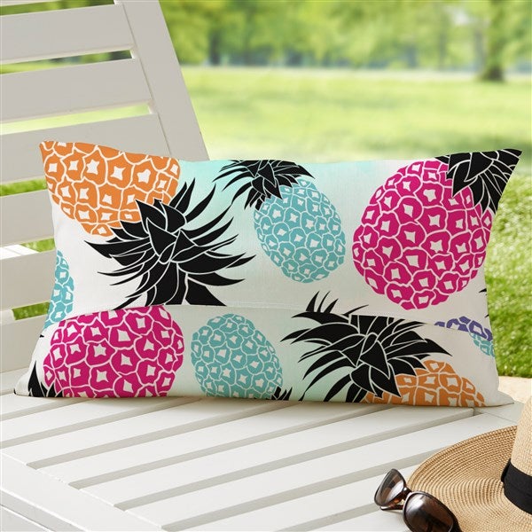 Pineapple Party Personalized Lumbar Outdoor Throw Pillow 12x22