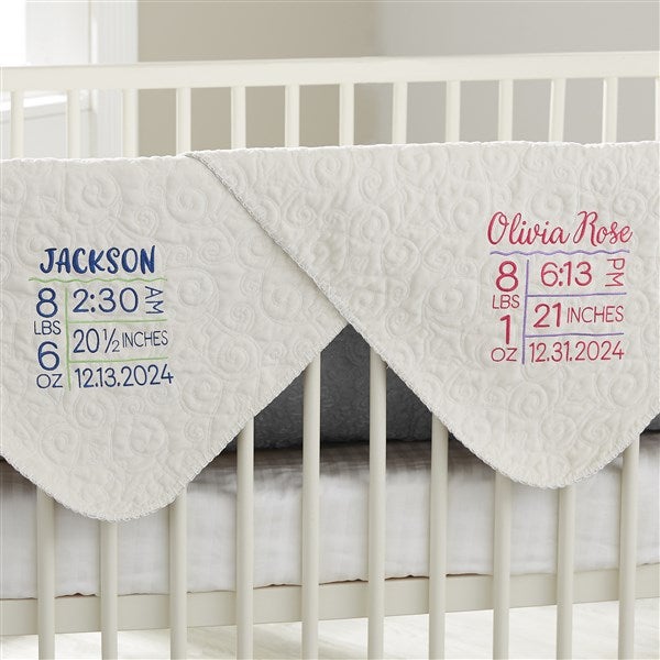 Baby Birth Info Embroidered Quilted Baby Blankets - 31945