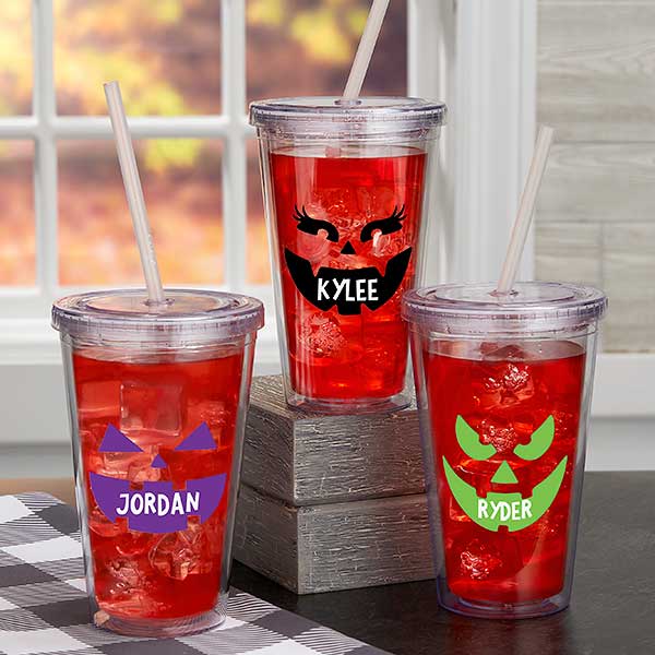 Jack-o'-Lantern Personalized Insulated Acrylic Tumbler with Straw - 31956