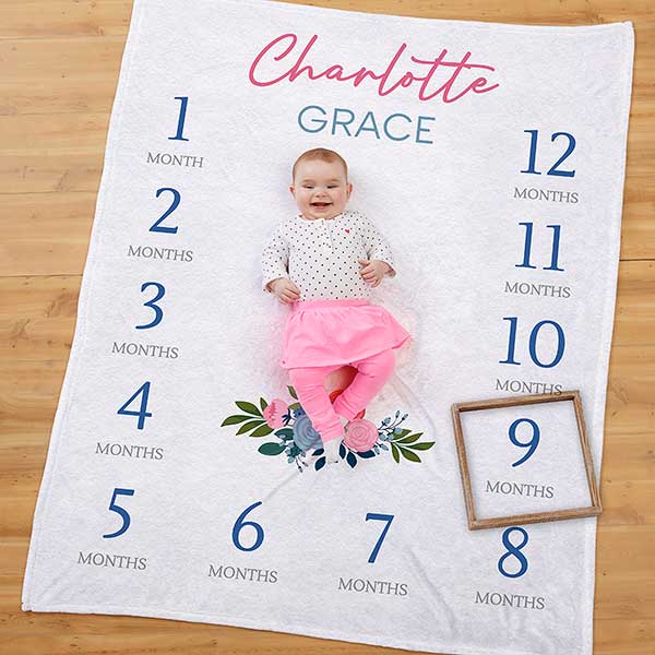 Blooming Baby Girl Personalized Milestone Fleece Blanket - 31976