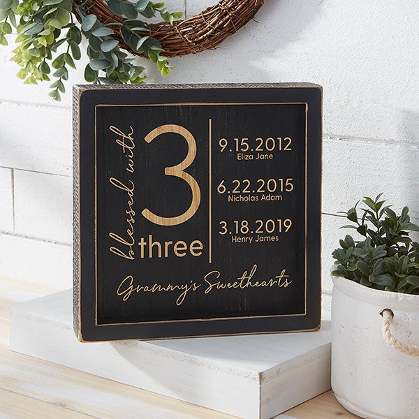 Blessed With Personalized Distressed Black Wood Wall Art - 32019