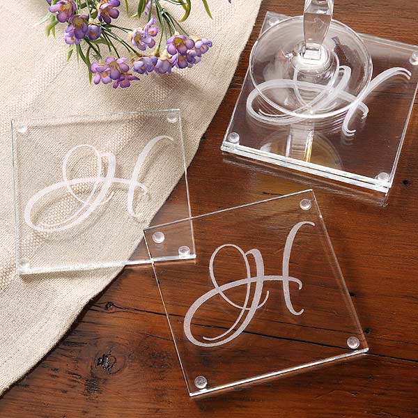 Engraved Initial Monogram Glass Coaster Set - 3205