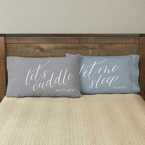 Let's Cuddle, Let Me Sleep Personalized Couples Pillowcase Set - 32104