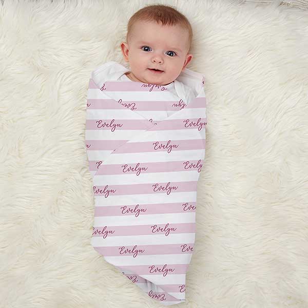 Delicate Stripes Personalized Baby Girl Receiving Blanket - 32139