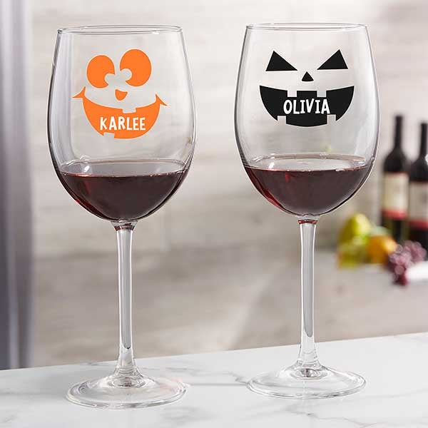 Jack-o'-Lantern Personalized Halloween Wine Glasses - 32145