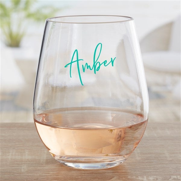 Trendy Script Name Personalized Tritan Stemless Wine Glasses - 32176