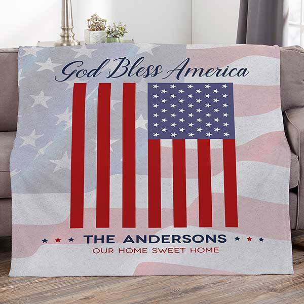 God Bless America Personalized U.S. Flag Patriotic Blankets - 32220