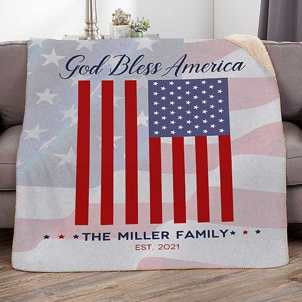 God Bless America Personalized U.S. Flag Patriotic Blankets - 32220