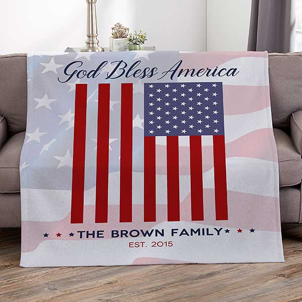 God Bless America Personalized U.S. Flag Patriotic Blankets - 32220