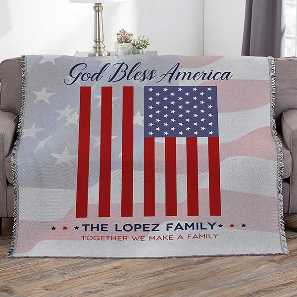 God Bless America Personalized U.S. Flag Patriotic Blankets - 32220