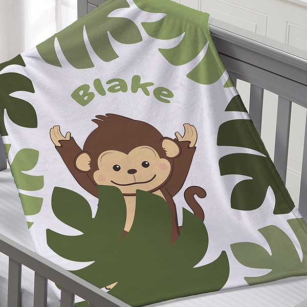 Jolly Jungle Monkey Personalized Baby Blankets - 32241