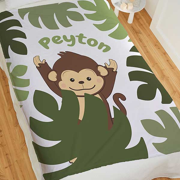 Jolly Jungle Monkey Personalized Baby Blankets - 32241