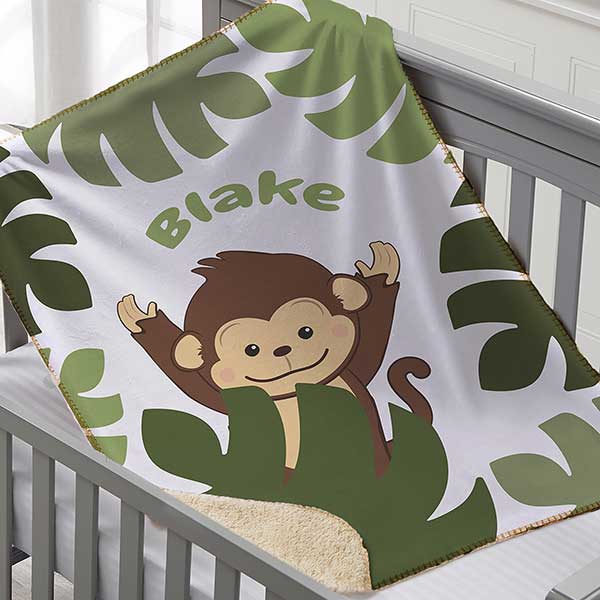 Jolly Jungle Monkey Personalized Baby Blankets - 32241
