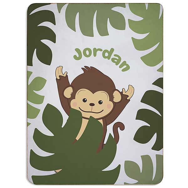 Jolly Jungle Monkey Personalized 30x40 Sherpa Baby Blanket